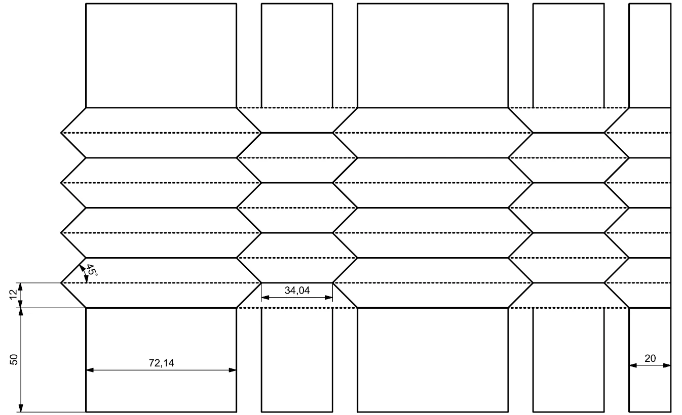 NX drawing showing the thin-origami bellows crease pattern
